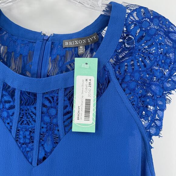NWT Brixon Ivy Women's Sleeveless Lace Blouse Size Medium Blue Keyhole Back - Picture 3 of 10